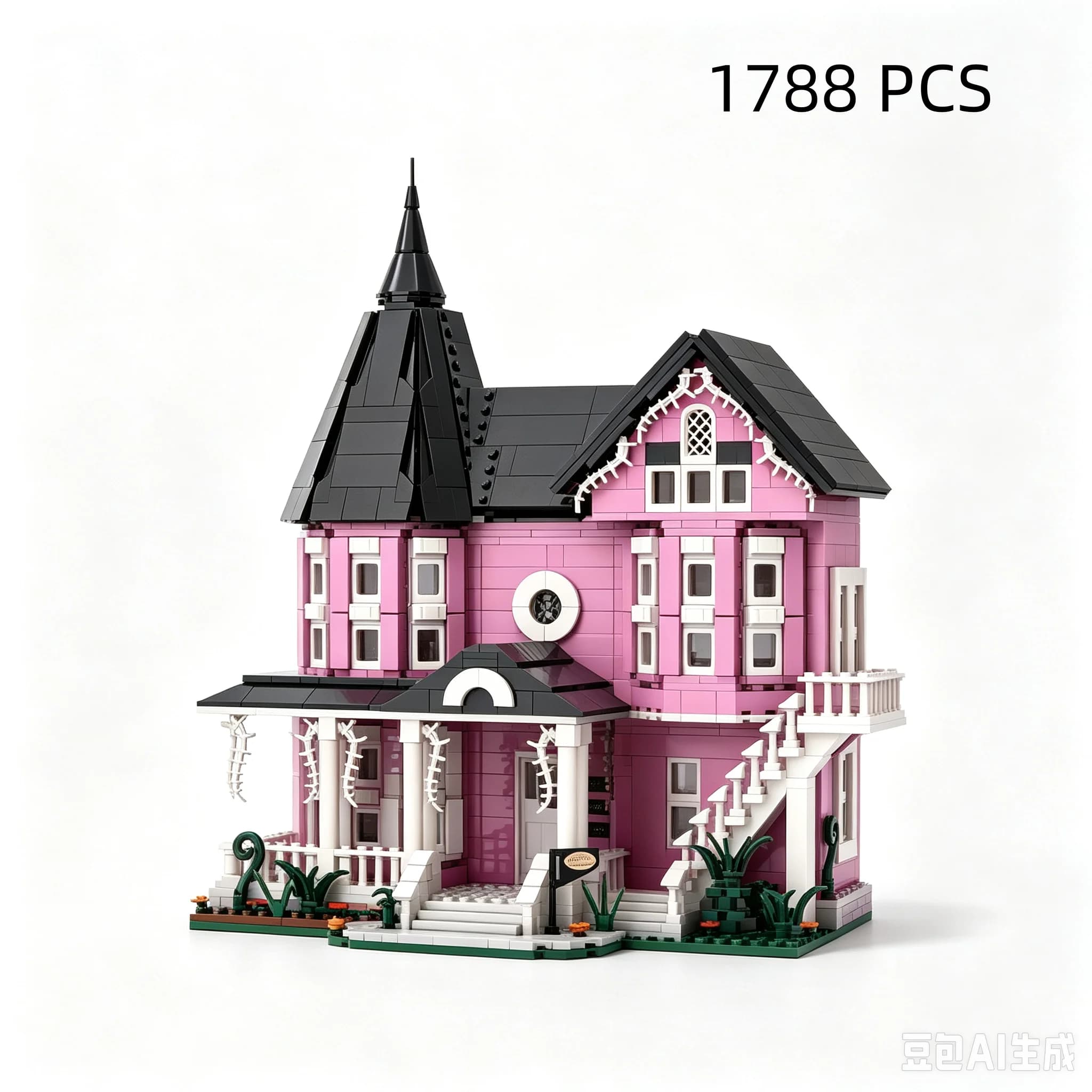 80015 Pink European Style Villa Street View Building Blocks Model DIY Assembly Bricks Educational Puzzle Toy Gift For Kids