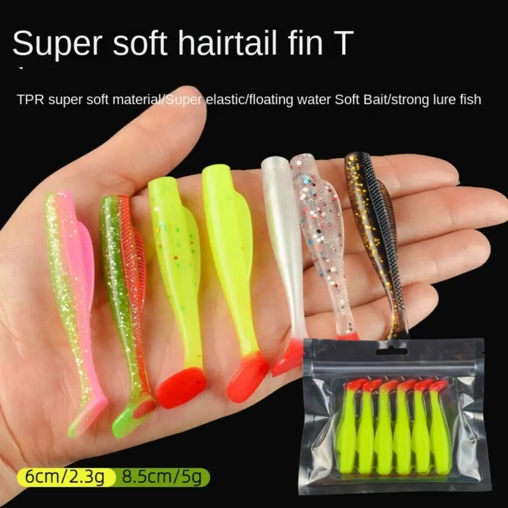 1 confezione 6/8, 5cm T-Tail Swim Lures Soft Worm Silicone esca artificiale Set simulazione colorata esca morbida in Silicone