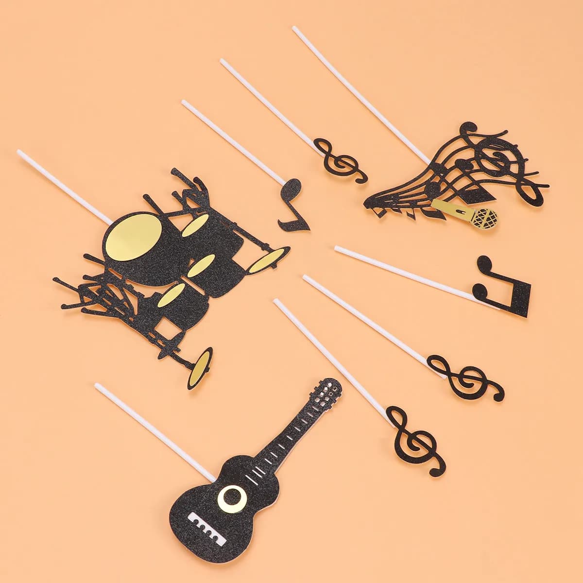 48Pcs Birthday Cake Toppers Paper Musical Note Style Creative DIY Picks Guitar Drum Theme Cupcake Decoration Cake Toppers