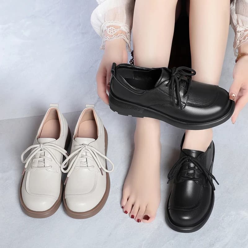 AIYUQI Scarpe con Zeppa da Donna Primavera 2026 Nuove Scarpe Casual Allacciate da Donna in Vera Pelle Punta Tonda Stile Britannico Mocassini da Donna