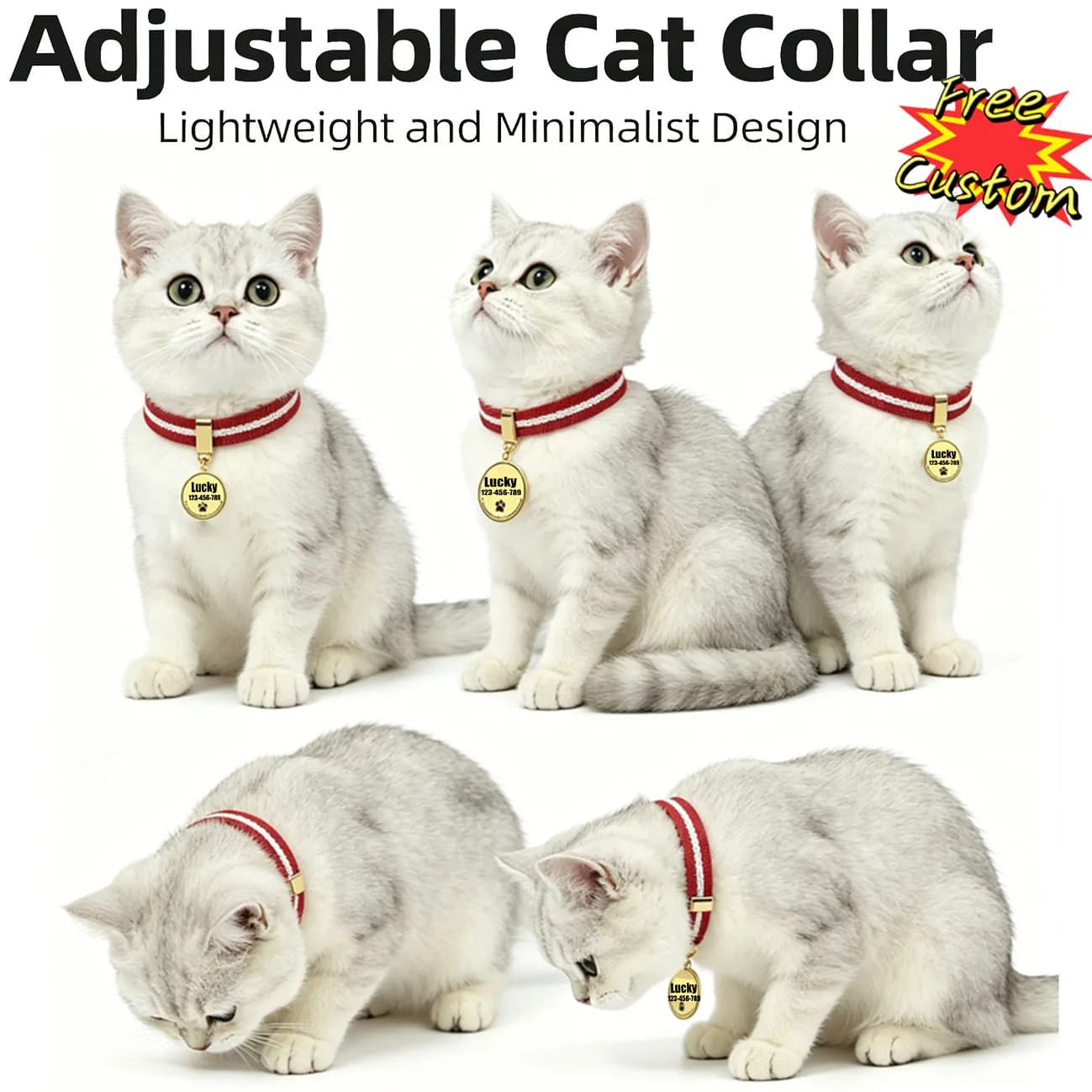 Fashion Customized Cat Collar Engraved Metal Name Tag Breakaway Kitten Collars Adjustable Pet ID Collars for Cats Puppies Dogs