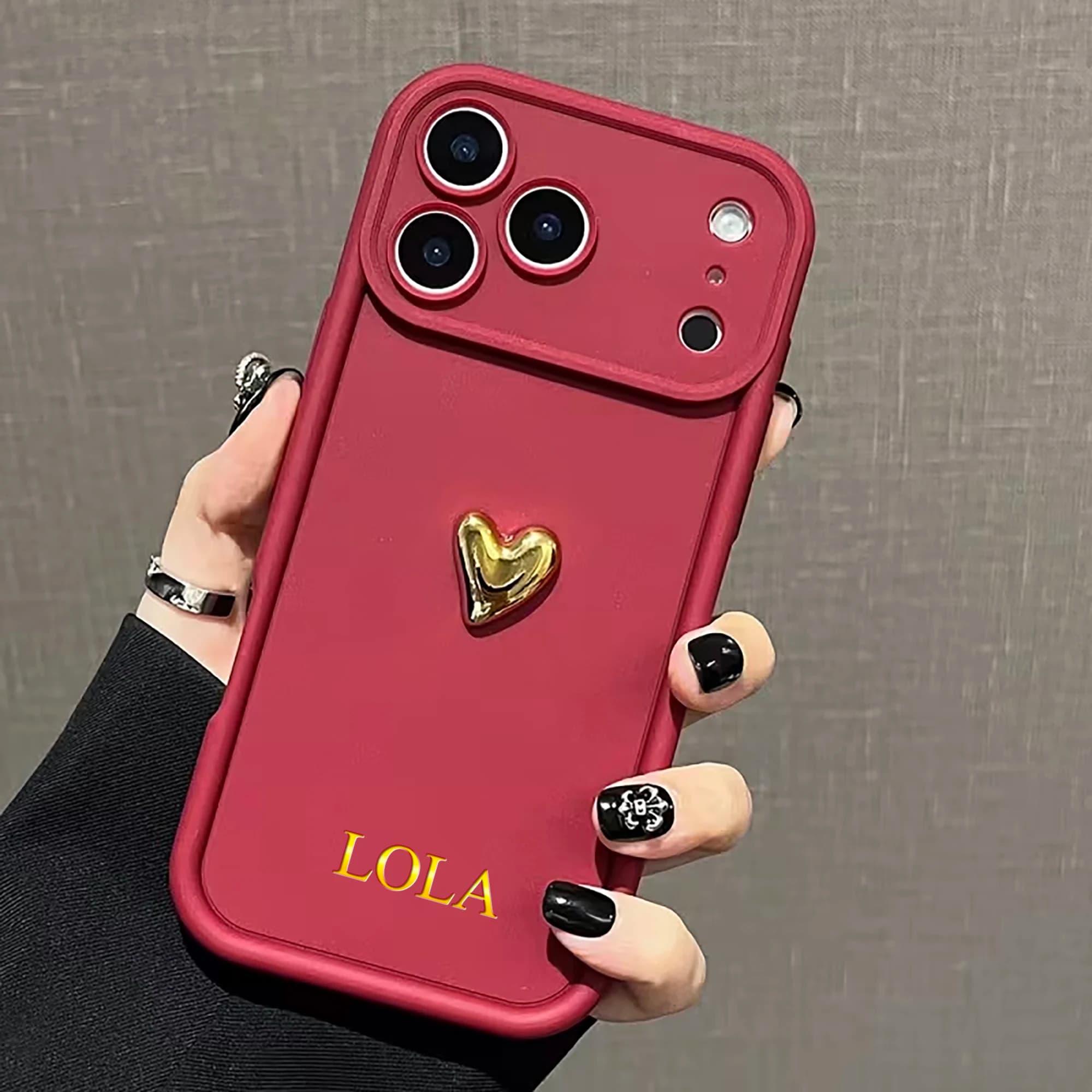 Nome personalizzato TPU Hot Foil Stamping 3D Gold Love Heart Coppia Cassa del telefono Regalo per iPhone 17 16 15 14 13 12 11 Pro Max Plus 17 Air