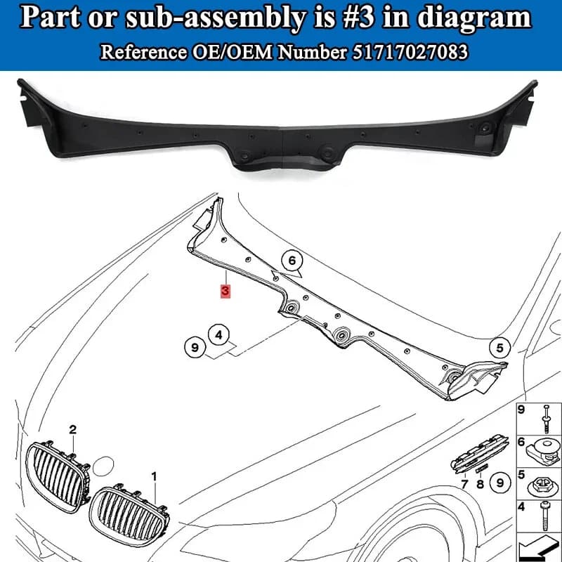 1 Set Car Parts Front Windshield Wiper Cowl Cover Panel Water Guide Plate for BMW 5 Series E60 E61 LCI Model 51717027083