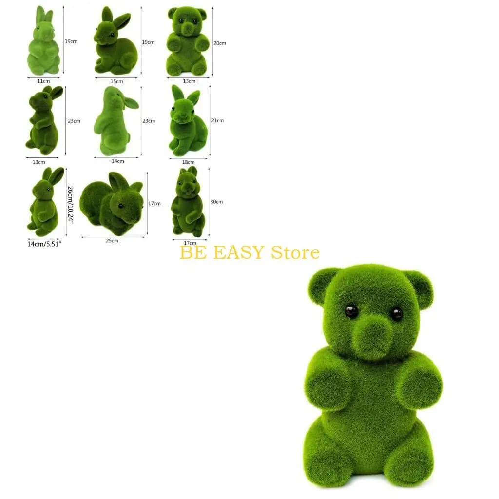 E28F Artificial Plant Green Flocking Handmade Grass Animal Easter Rabbit Bunny Bear Party Garden Home Ornament