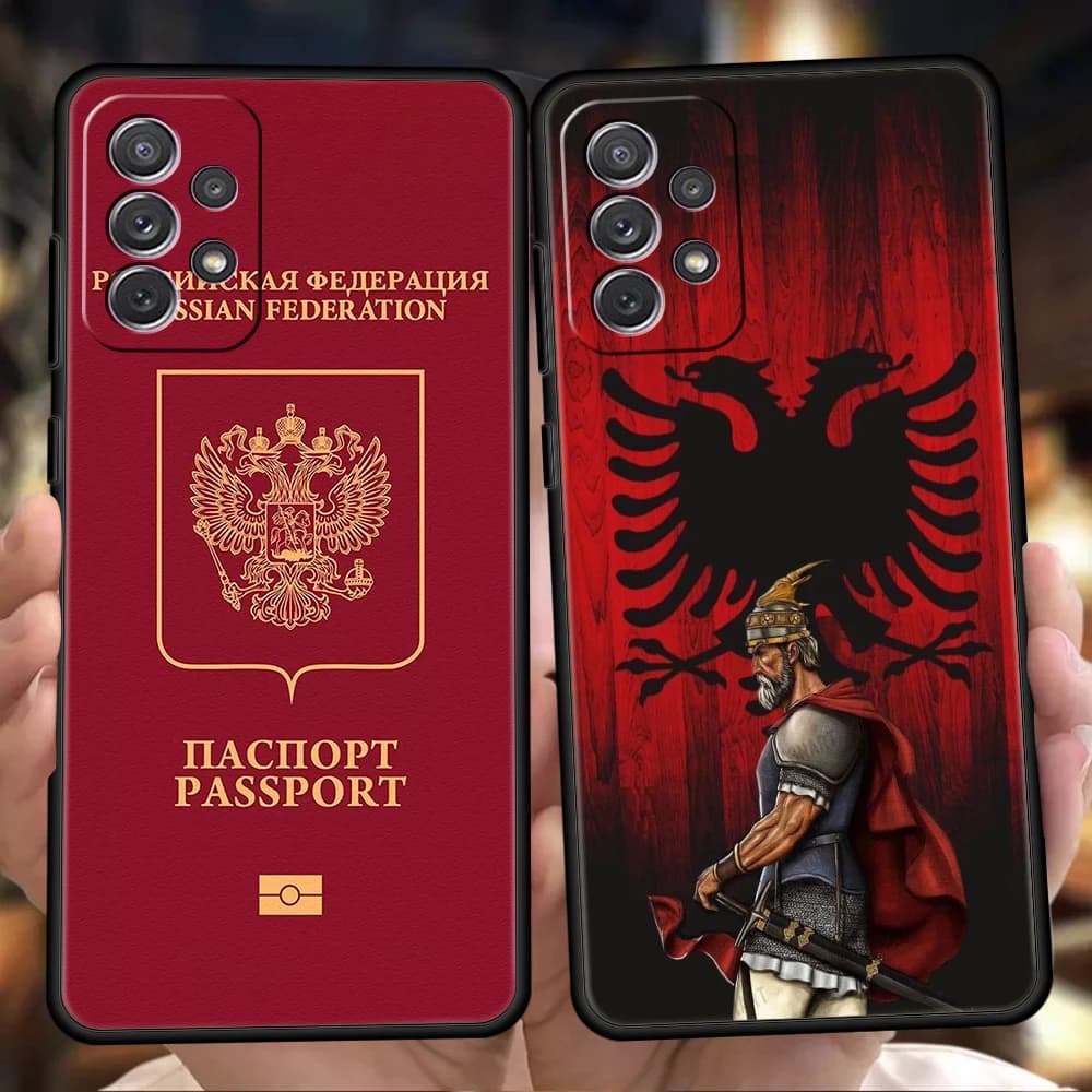 Custodia per telefono per Samsung Galaxy A55 A35 A15 A14 A25 A54 A51 A71 A72 A73 A32 A52 A52S A41 5G Custodia morbida in TPU Capas Albania Passaporto
