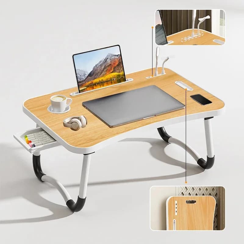 Scrivania Pieghevole per Gaming, Tavolo Portatile per Computer con Ventola USB, Luce LED e Portabicchieri, Altezza Regolabile per Letto e Divano