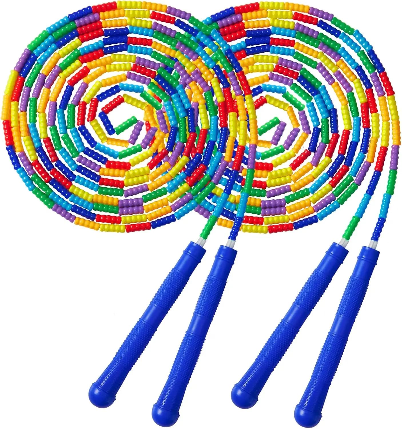 Corda per Saltare Doppia Olandese Lunga 16 Piedi, Confezione da 2, Corde per Saltare Morbide con Perline per Bambini e Adulti, Segmenti in Plastica Regolabili