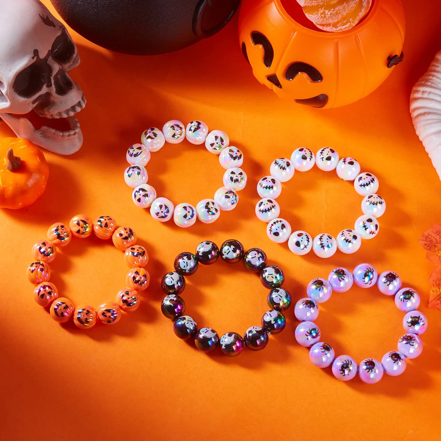 Bracciale con perline modello ragno zucca fantasma di Halloween per donne Regali di gioielli festival per feste in resina punk gotica