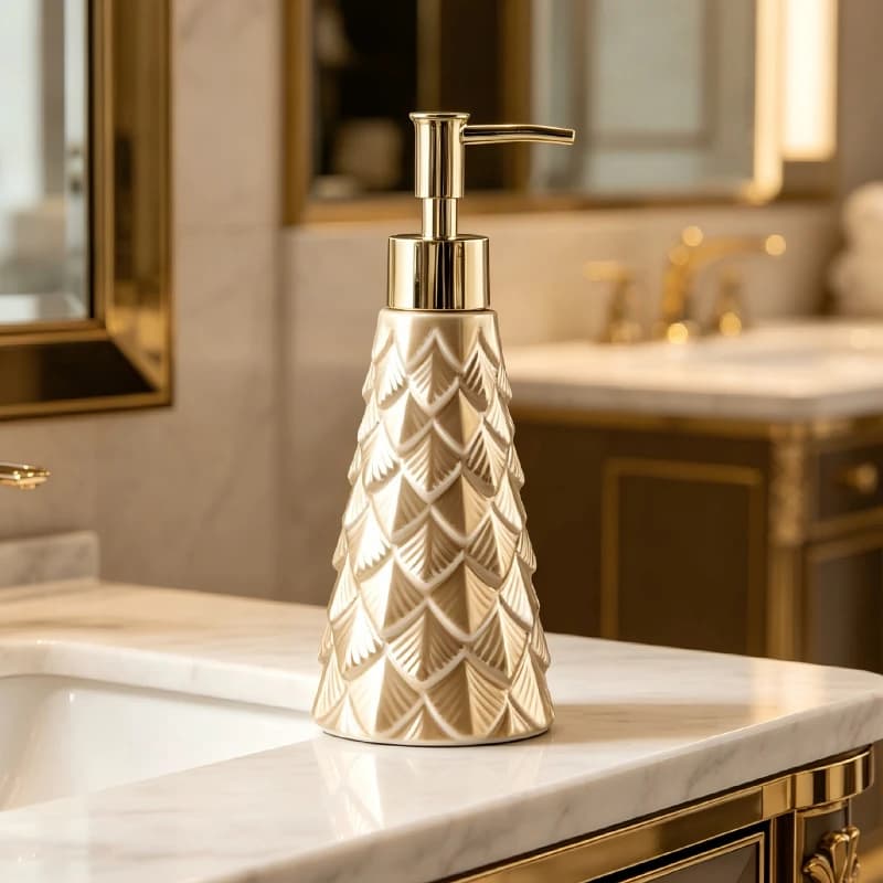 Gold Bathroom Countertop Soap Dispensers,Luxury Gold Ceramic Hand Lotion Dispenser Soap Dispenser for Kitchen Bathroom