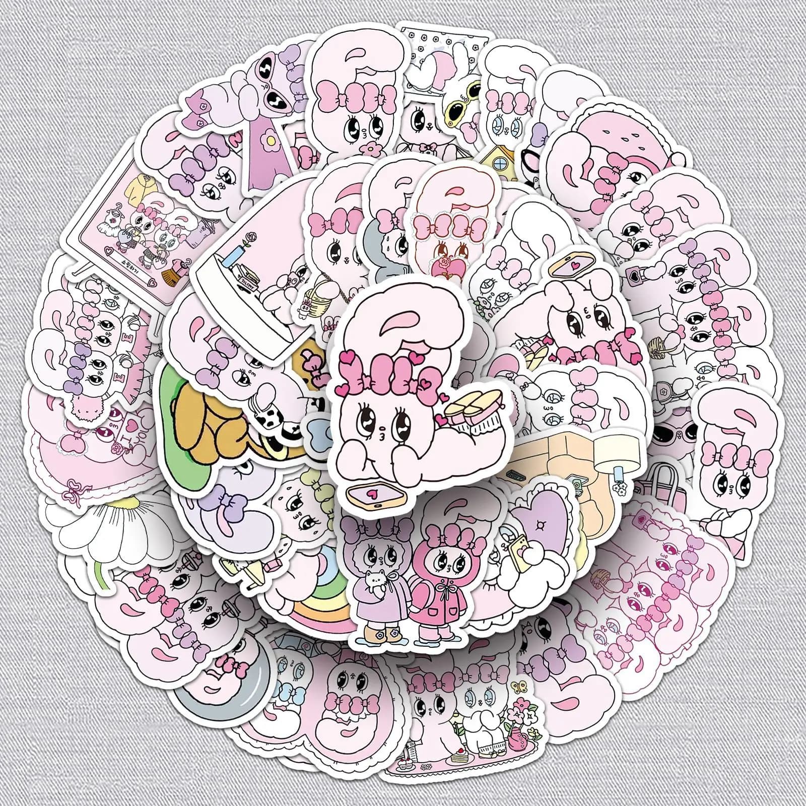 50 Pezzi Adesivi Coniglietti Carini, Illustrazioni Cartoon Estetiche per Ragazze, Decalcomanie Fai-da-Te per Diari, Tablet, Cuffie, Laptop