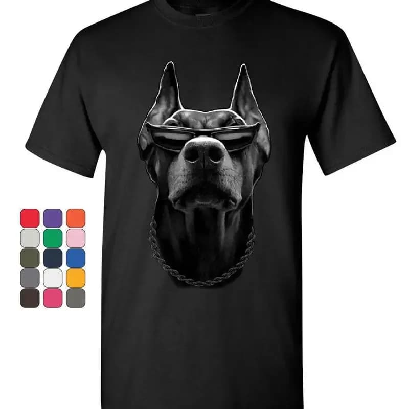 T-shirt Gangsta Doberman con occhiali, maglietta da uomo per gli amanti dei cani, maglietta da uomo Badass
