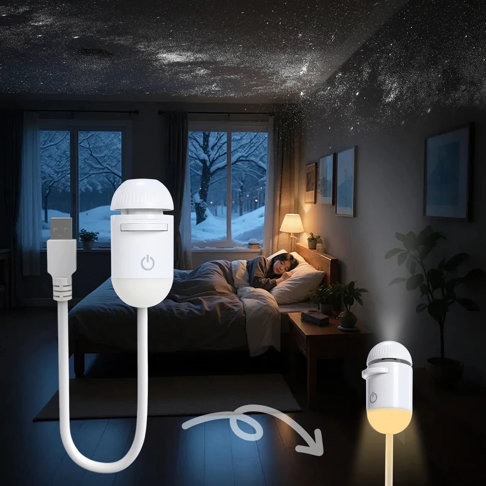 2-in-1 Mini Galaxy 360° Rotate LED Starry Sky Ambient Lamp USB Galaxy Projector Night Light For Party Home Saturn Decoration