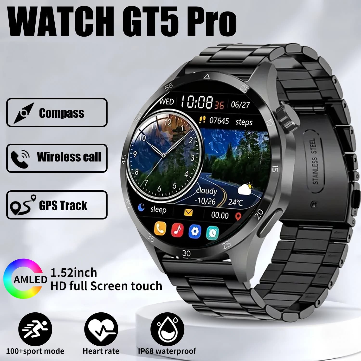 Nuovo Smartwatch 2026 per Uomo con Schermo AMOLED, GPS, Tracciamento del Movimento, Frequenza Cardiaca, Chiamate Bluetooth, Impermeabile, Compatibile con Android e iOS