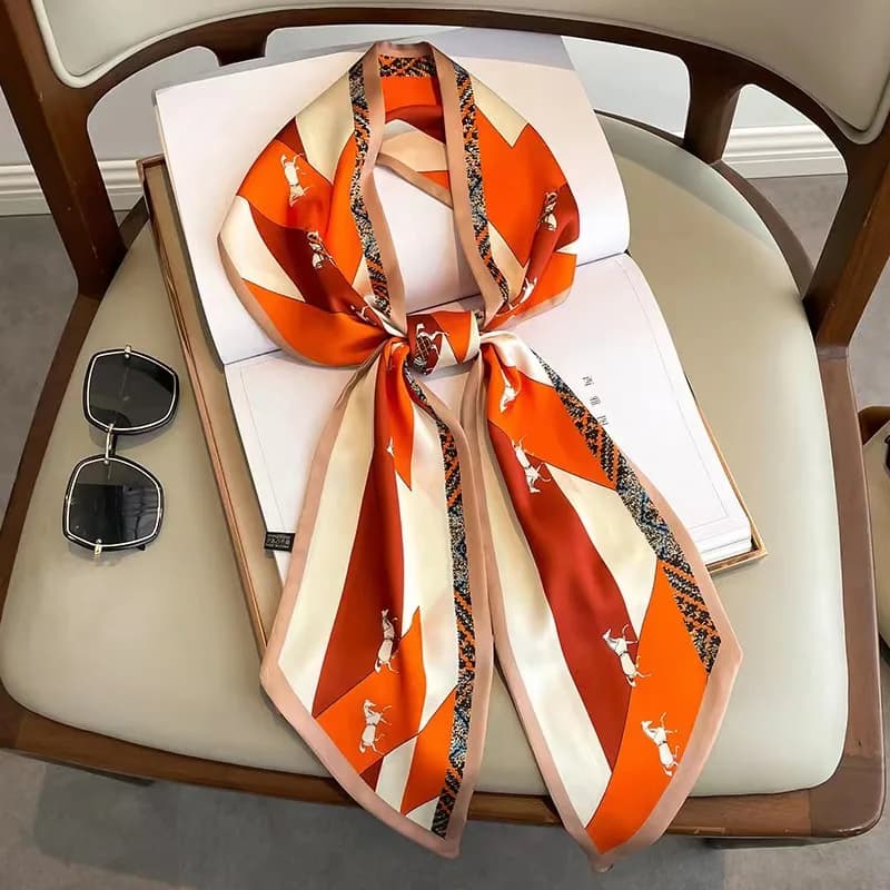 Sciarpa Lunga in Seta di Lusso da Donna, Nastro per Manico Borsa Estivo alla Moda, Fascia per Capelli con Stampa Cavallo, Piccole Sciarpe per Capelli Femminili