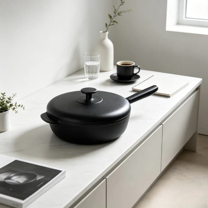 Iron Frying Pan Non Stick Coated Skillet Deep Saucepan with Lid Induction Compatible Oven Safe Heavy Duty Cookware for Kitchen