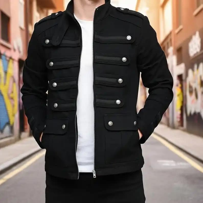 Giacca Militare da Uomo in Ecopelle Borchiata Stile Punk Rock