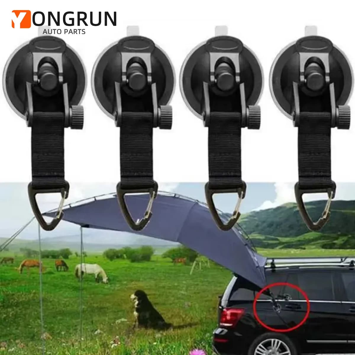 YONGRUN 4pcs Car Tent Suction Cup Buckle Side Triangle Sunshade Anchor Point Outdoor Camping Tent Suction Cup Anchor Fixing Hook
