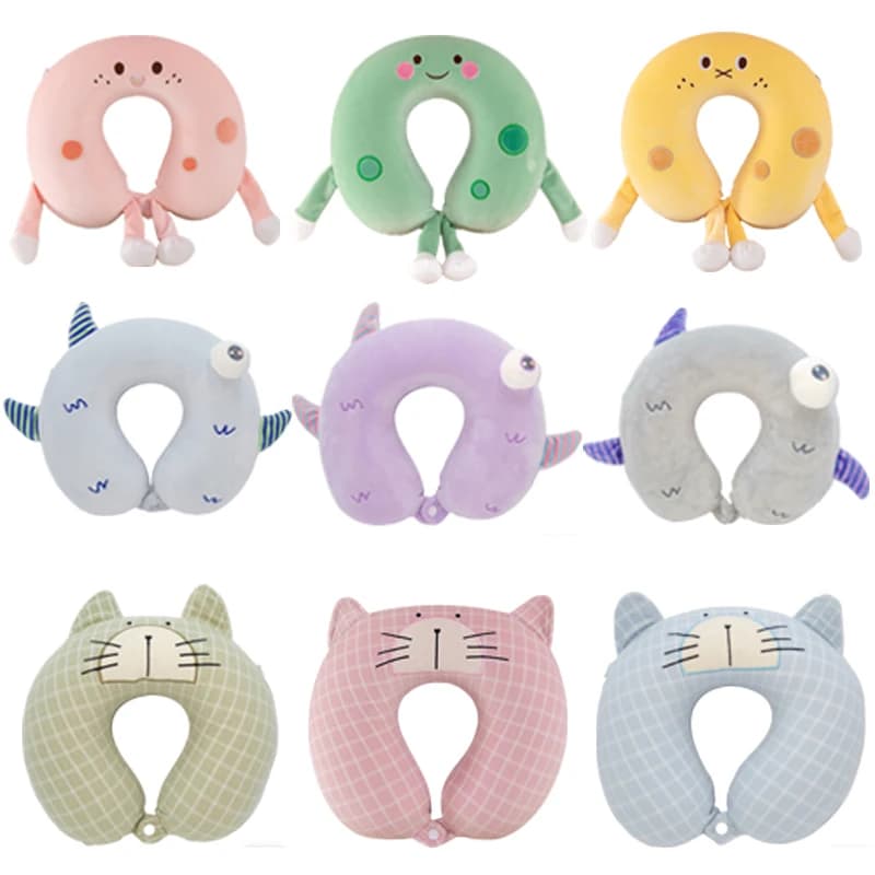 Cuscino per aereo in memory foam Cuscino da viaggio in peluche per cartoni animati Cuscino per il collo imbottito a forma di U Poggiatesta Viaggio per i voli lunghi del treno dell'auto