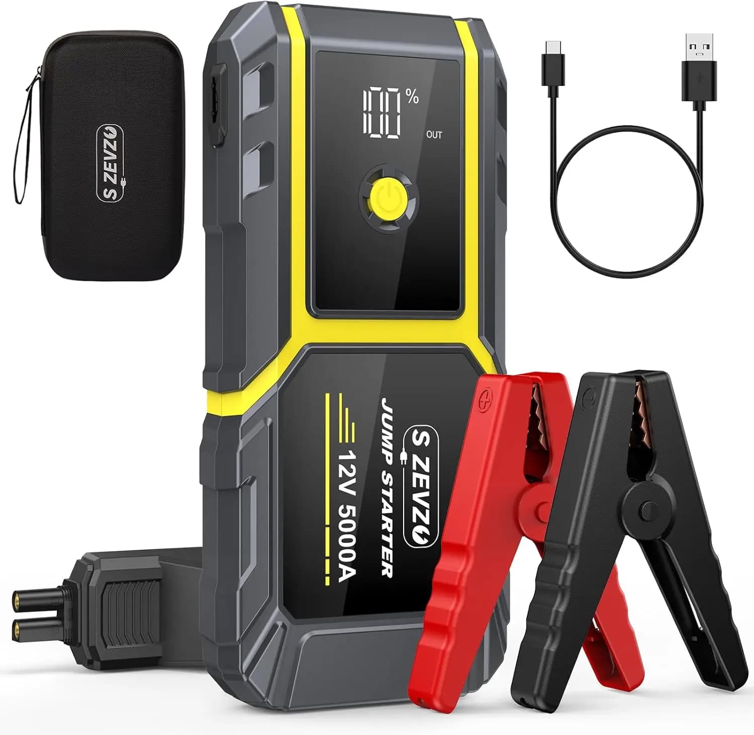 Avviatore di Emergenza 5000A per Motori a Benzina 10L/Diesel 8L, Portatile 12V con Display LCD e Torcia