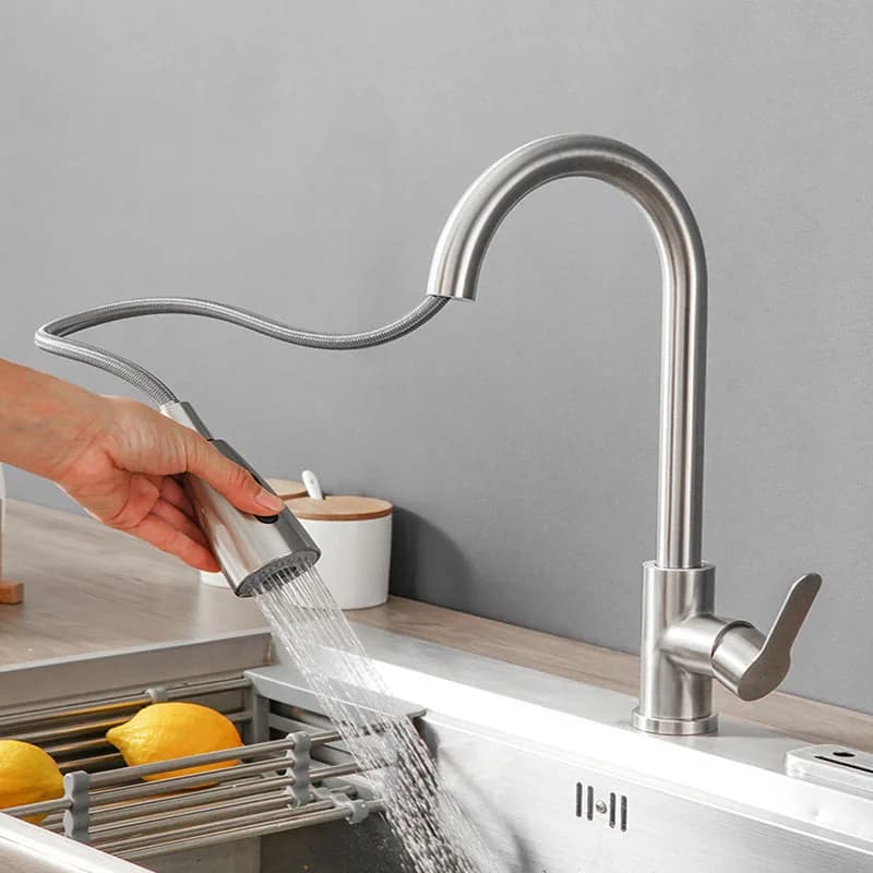 Moderno acciaio inossidabile 360 ° Rubinetto per lavabo da cucina telescopico rotante Rubinetto per lavabo da bagno Durevole Facile installazione Elegante per la casa