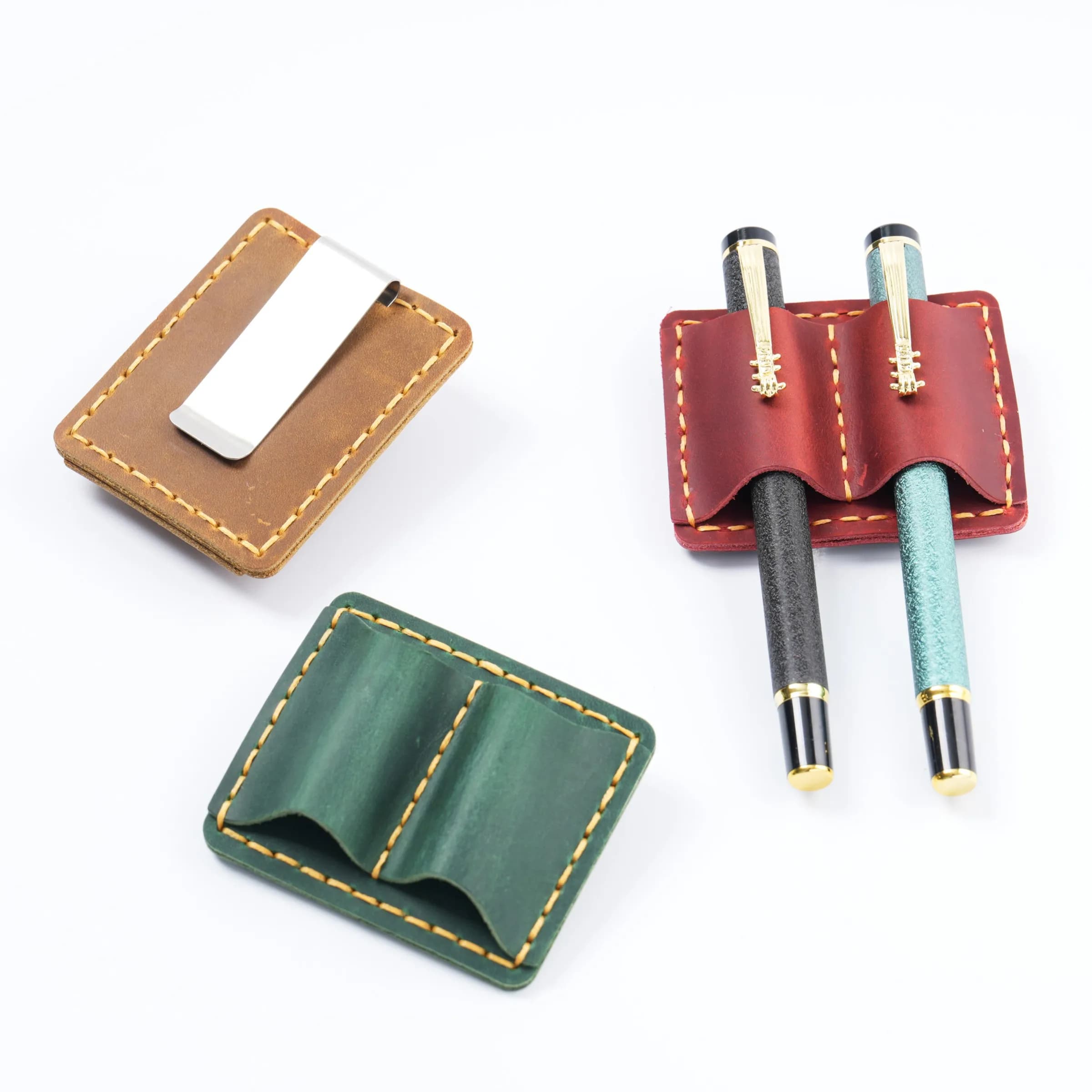Genuine Leather Pen Loop Holder For Planner Notebook Vintage Pencil Holder With Metal Clip Travel Notebook Journal Stationery