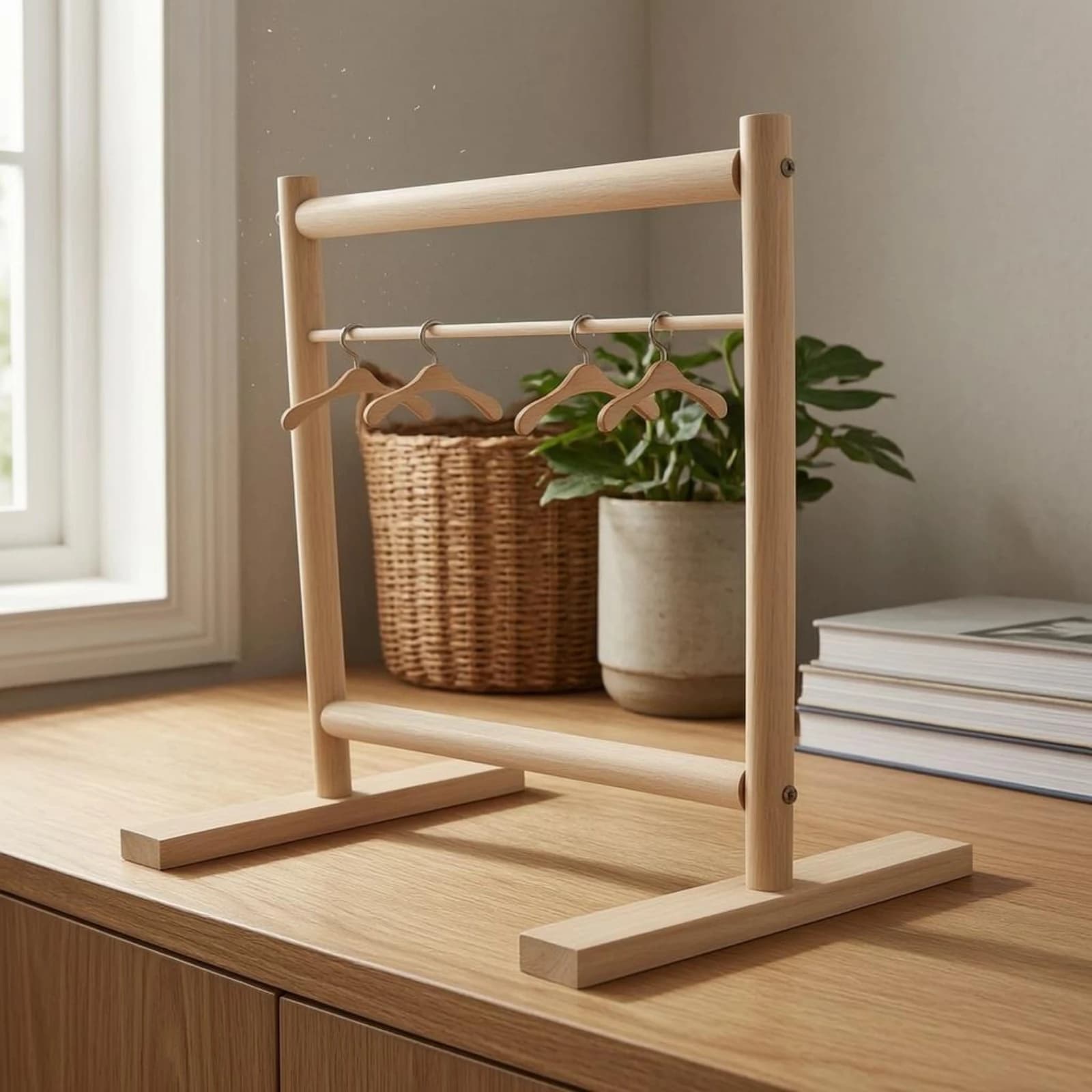 Wooden Bird Clothes Rack Natural Wood Bird Clothes Hanger Stand Home Organizer Stable Base Household Storage Large Size