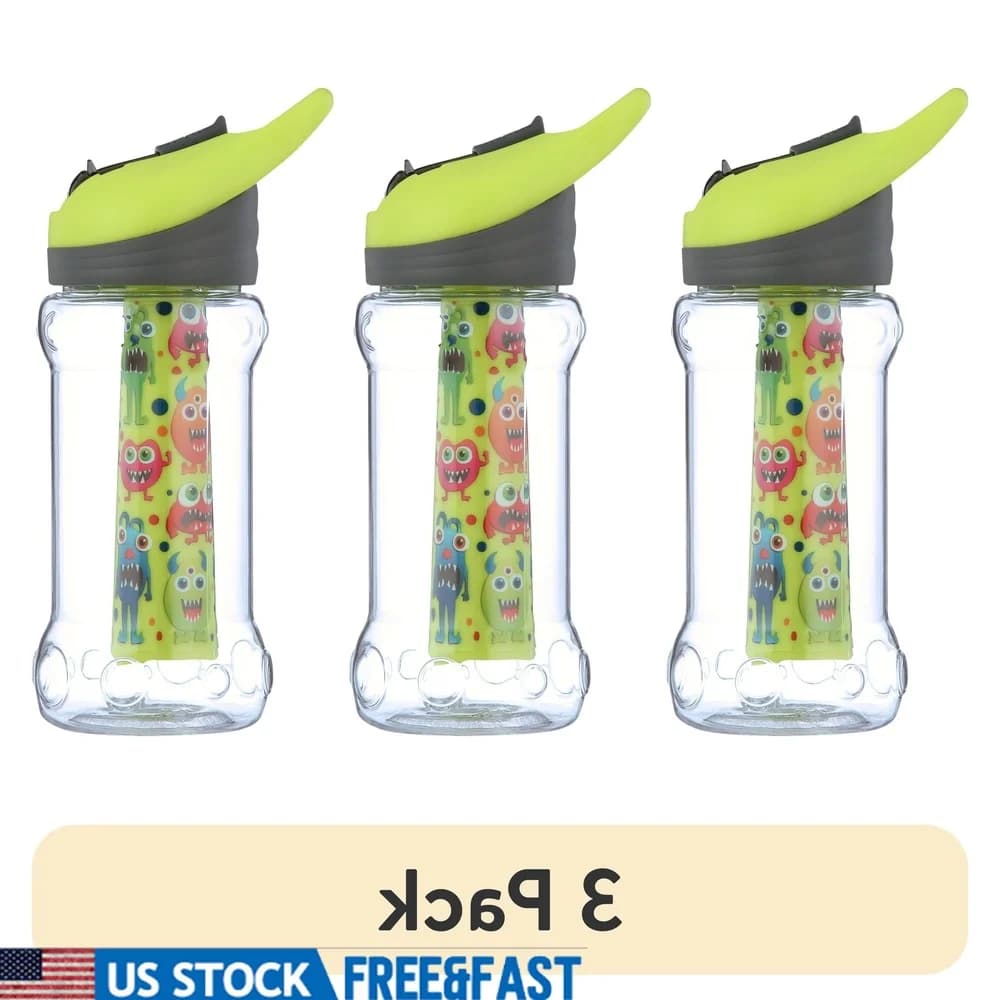 Confezione da 3 bottiglie d'acqua Paloma, bottiglia d'idratazione per bambini non tossica con bastoncino per congelatore, tappo ribaltabile, senza BPA, lavabile in lavastoviglie