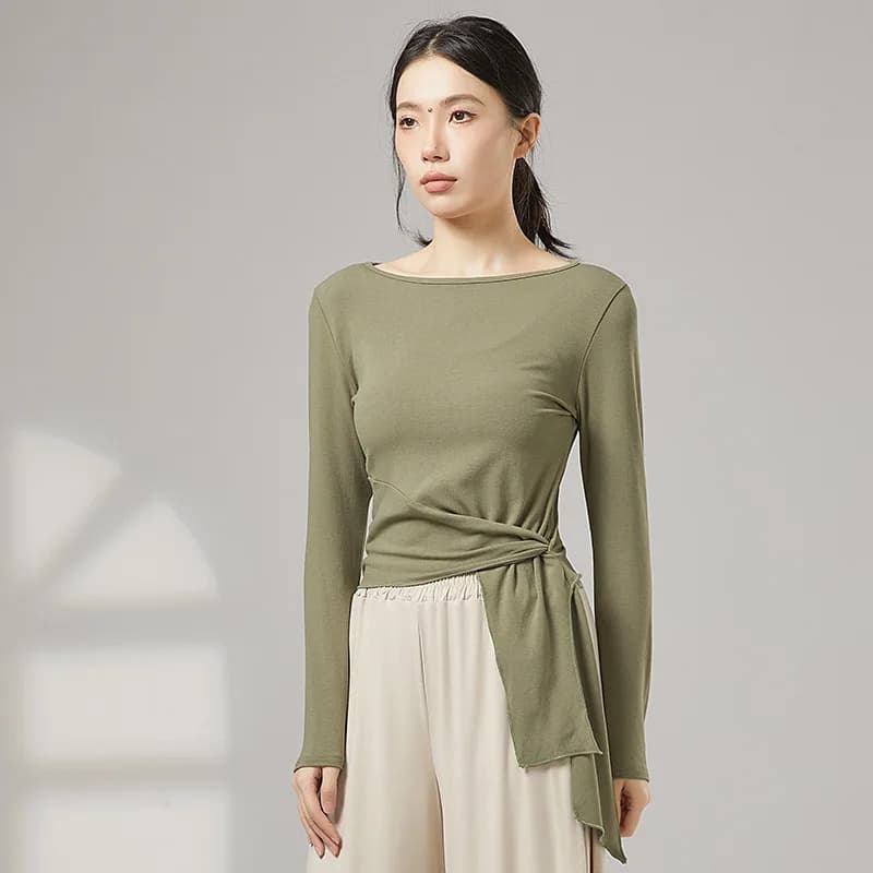 Abiti da pratica di danza moderna da donna Camicia a maniche lunghe con orlo Fasciatura Elegante slim per prestazioni per adulti Abbigliamento da ballo per competizioni latine