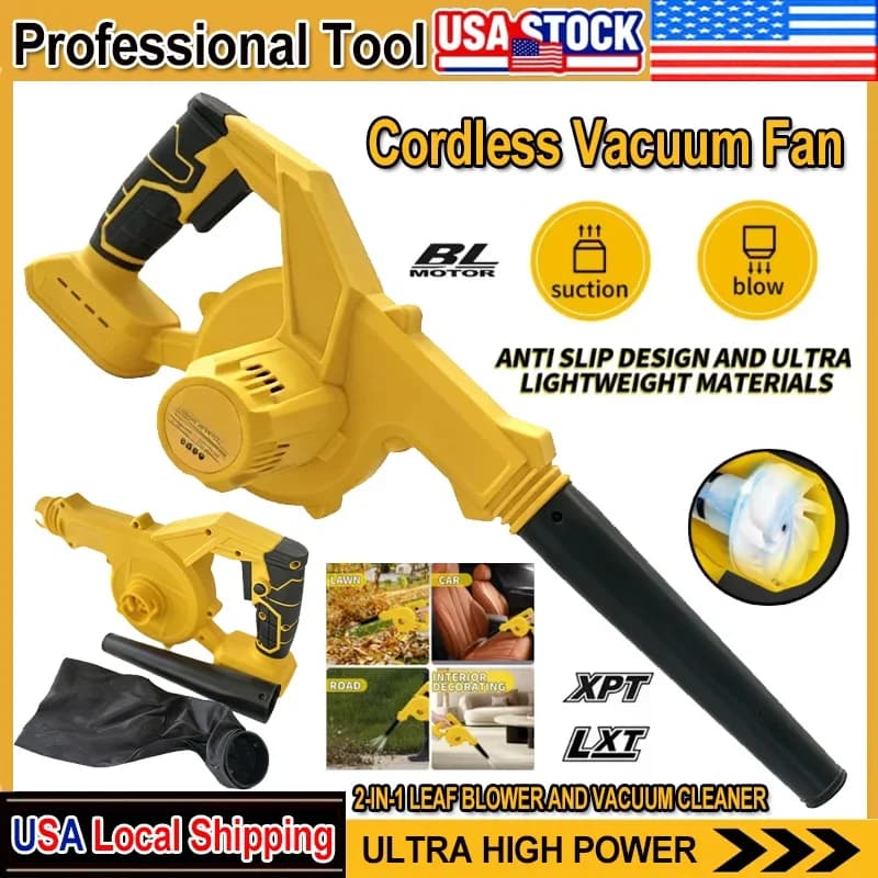 Fit Dewalt Soffiatore per foglie senza fili per batteria da 20 V Soffiatore elettrico per cantiere Ventilatore elettrico e aspirapolvere con manico 2 in 1