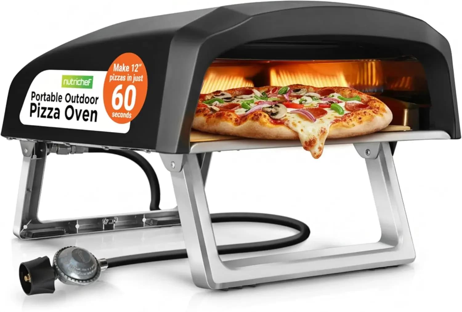 Portable Outdoor Gas Pizza Oven - Unique Design, Easy Bake Oven with Pizza Stone, Foldable Feet, One-Touch Gas Ignition