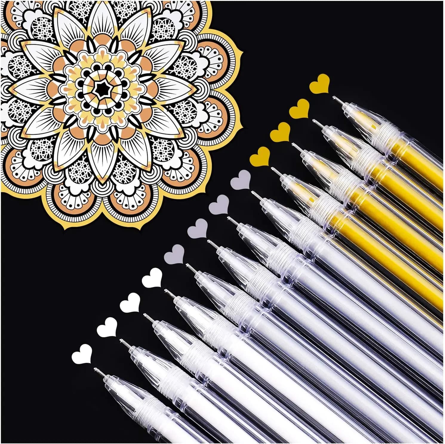 Penne gel oro bianco argento, penne a punta extra fine da 0,5 mm Penne a inchiostro gel per disegno su carta nera, schizzi, illustrazioni, Co per adulti