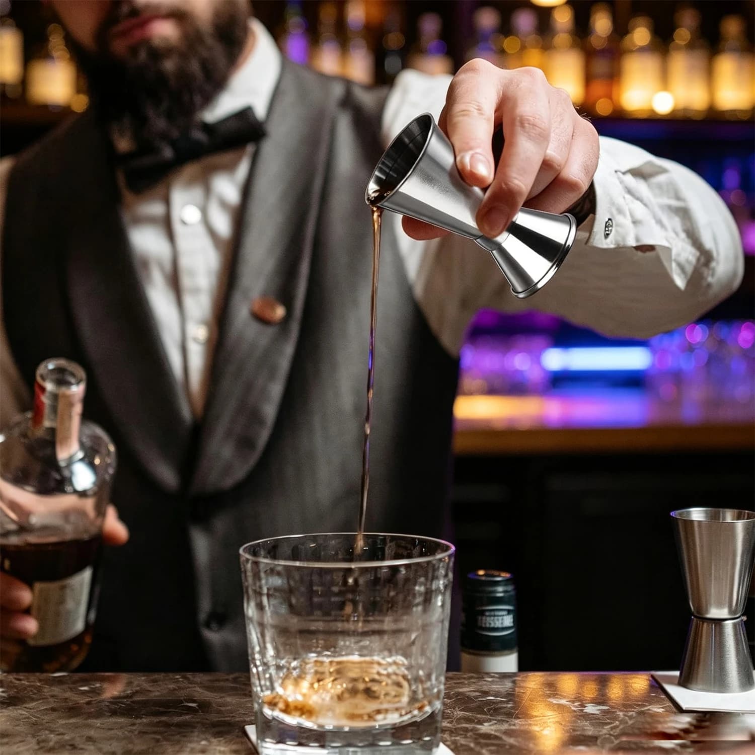 Long roll double ended measuring cup 304 stainless steel measuring cup 30ML/60ML ounce cup cocktail shaker