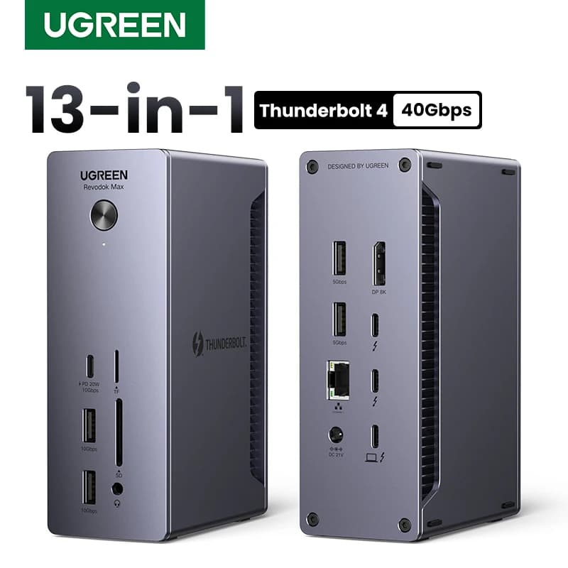 UGREEN Revodok Max 13 in 1 Thunderbolt 4 Docking Station 40 Gbps TBT4 Doppio 4K60 Hz Singolo 8K30 Hz 2,5G RJ45 10 Gbps USBA e C SD e TF 4.0