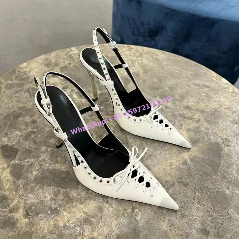Rivetto Nodo a farfalla Sandali neri Cinturino con fibbia a fascia incrociata Elegante conciso Punta a punta Scarpe con tacco sottile Scarpe estive sexy da donna