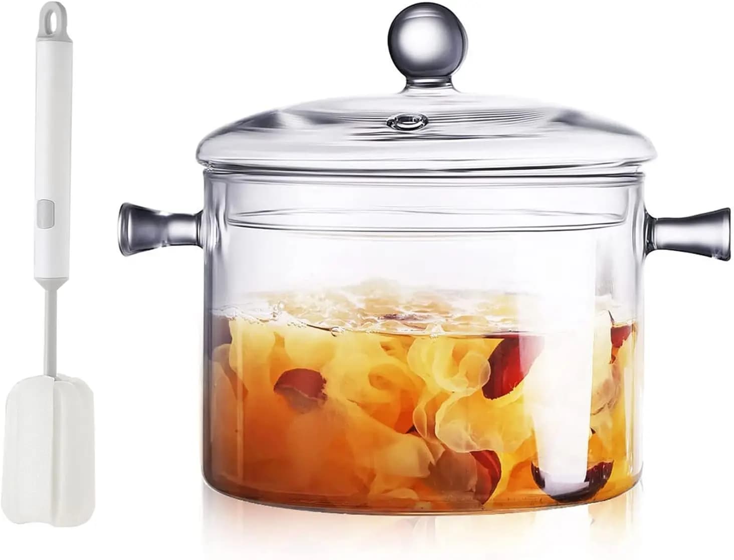 Pentola in vetro trasparente con coperchio, set di pentole da piano cottura resistenti al calore per cucinare, zuppe, latte e spezie da 1,5 litri
