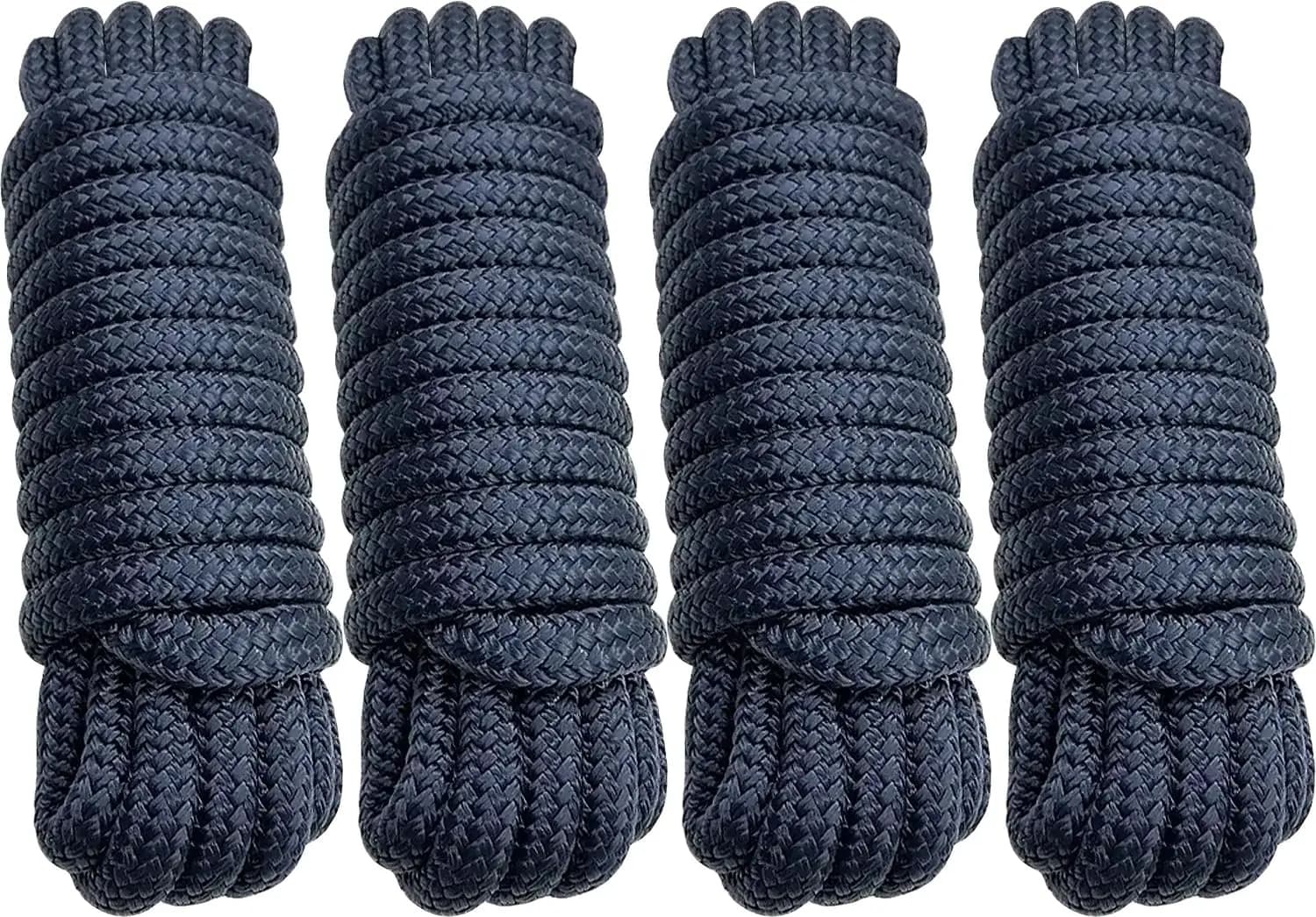 Corde da ormeggio in nylon a doppia treccia da 5/8" x 20' (confezione da 4) con occhiello giuntato da 15" - Corda marina resistente per pontoni e imbarcazioni leggere - Blu navy