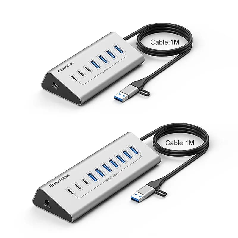 External Power USB C and USB Hub 7 Port 10 Port Multi USB 3.0 Splitter Power Adapter with Power Supply