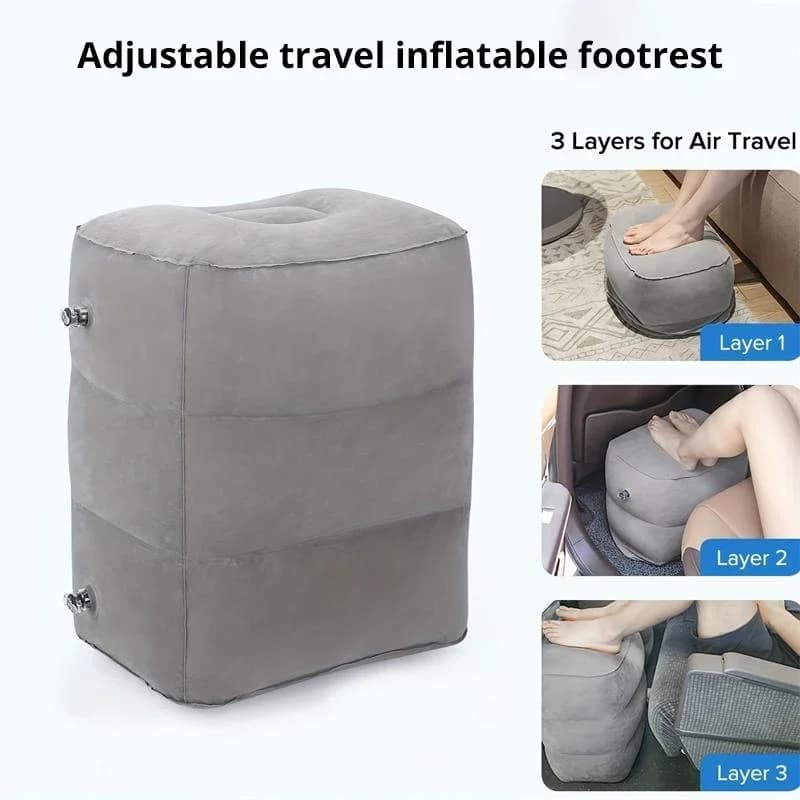 Cuscino poggiapiedi gonfiabile Cuscino per piedi portatile Altezza a 3 strati per elementi essenziali da viaggio in aereo Ottimo per auto da ufficio, treni domestici
