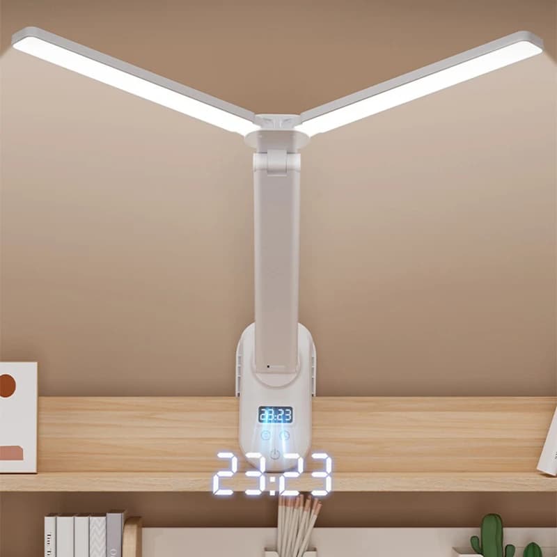 Double Head LED Reading Table Lamp with Clip Touch Control Dimmable Eye Protection for Bedroom dorm Study Office