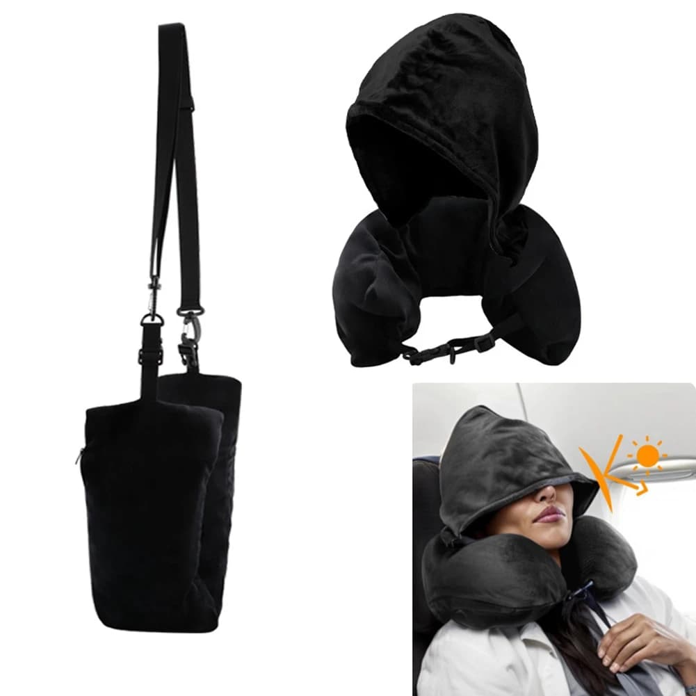 ABYA Stuffable Neck Pillow for Travel with Hood Adjustable Travel Pillow , Ultimate Travel Neck Pillow for Airplane