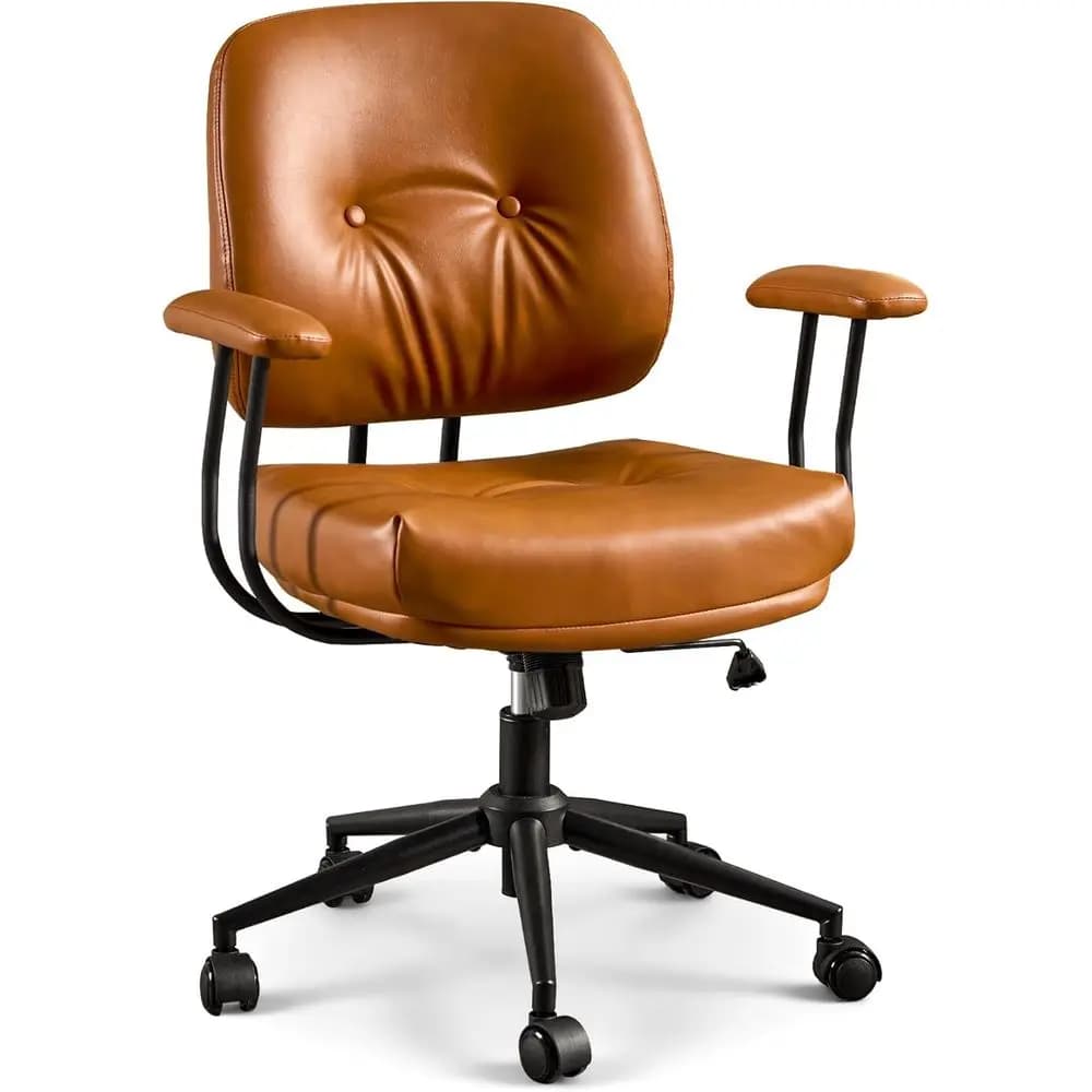 Sedia da Ufficio Ergonomica Girevole in Pelle PU con Cuscino Spesso e Braccioli (Marrone)