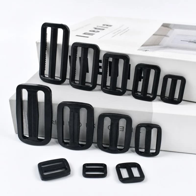 50/100/200Pcs Tri-Glide Ring Black Buckle 15-50mm Plastic Buckles for Webbing Strap Slider Adjust Clip Backpack Belt Carabiner