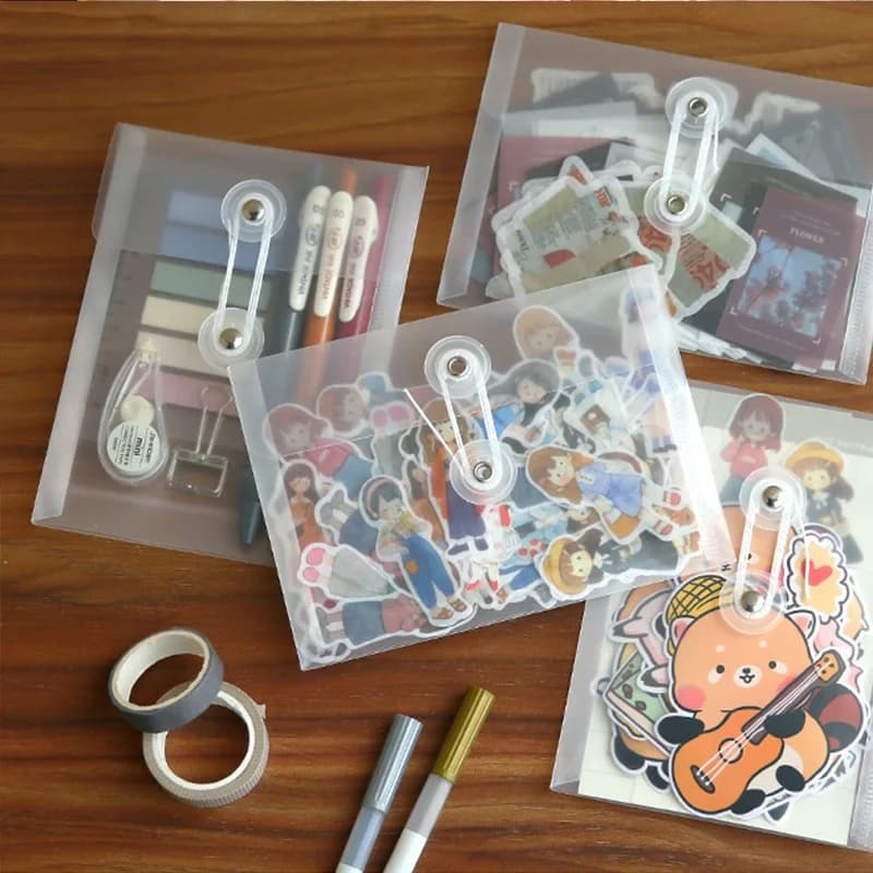 20pcs A6 Winding Transparent File Bag for Handbook Material Storage Photos Postcards Organizer Folder Clear Sticker Storage Bag