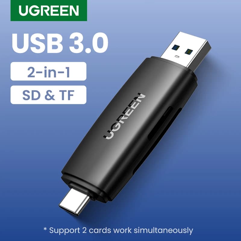 UGREEN Lettore di schede USB3.0 e USB-C a SD Micro SD TF per iPhone 17 16 PC Accessori per laptop Lettore di schede di memoria intelligente Adattatore per schede