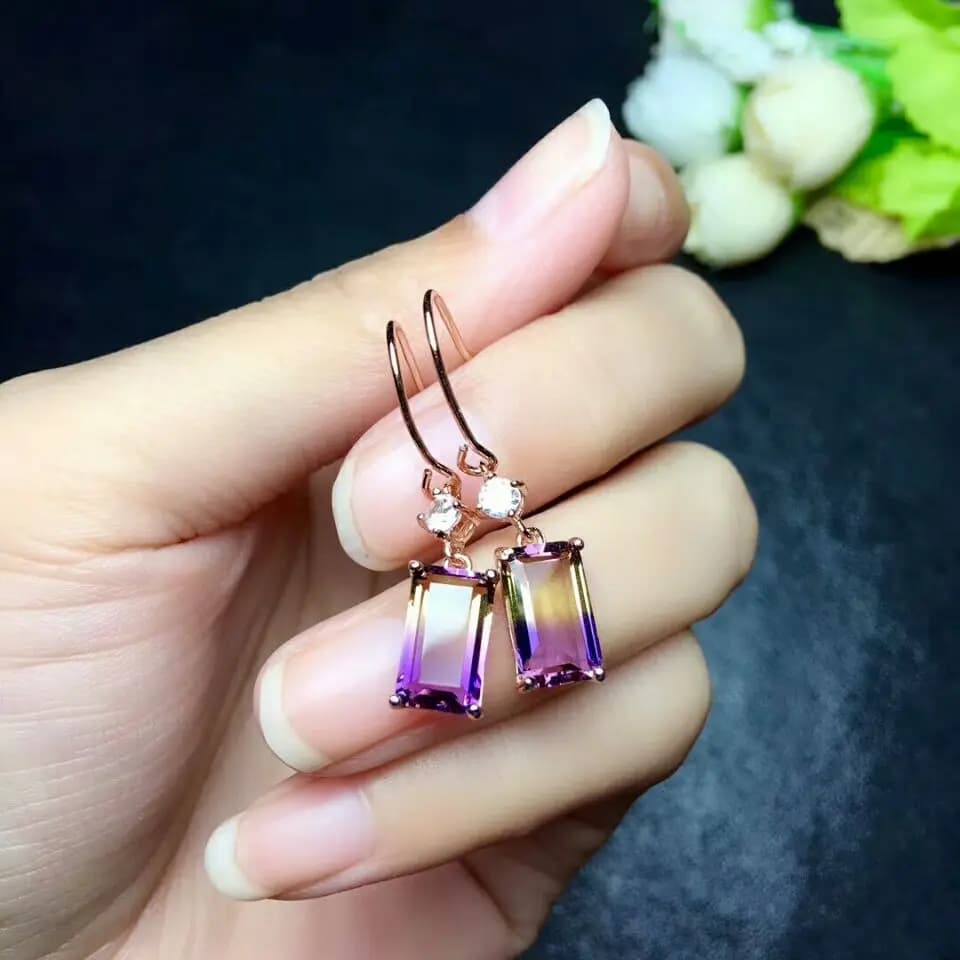 MeiBaPJ orecchini pendenti con gemme di ametrino naturale orecchini in argento 925 reale gioielli con ciondoli raffinati per donna
