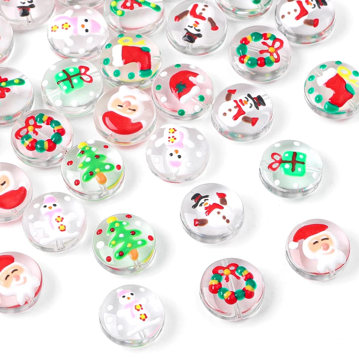 1pcs 19mm Cartoon Hand Drawn Glass Beads Christmas Series Snowflake Gift Box DIY Bracelet Necklace Accessories Holiday Gifts