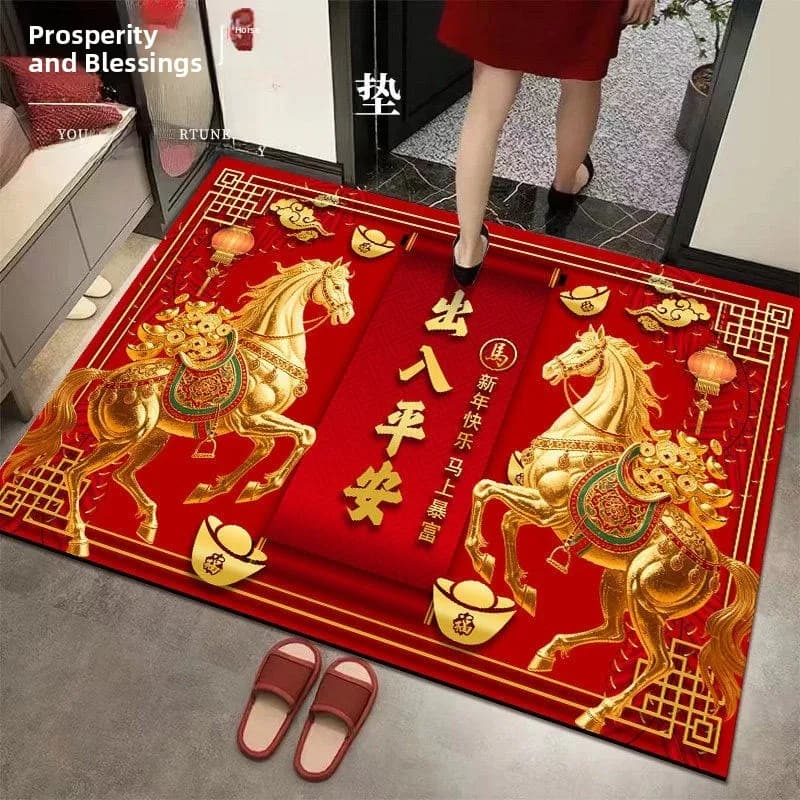 Tappeto d'ingresso Capodanno 2026 - Tappeto Festivo per Porta di Casa, Soggiorno, Corridoio - Rettangolare in Silicone Durevole e Facile da Pulire