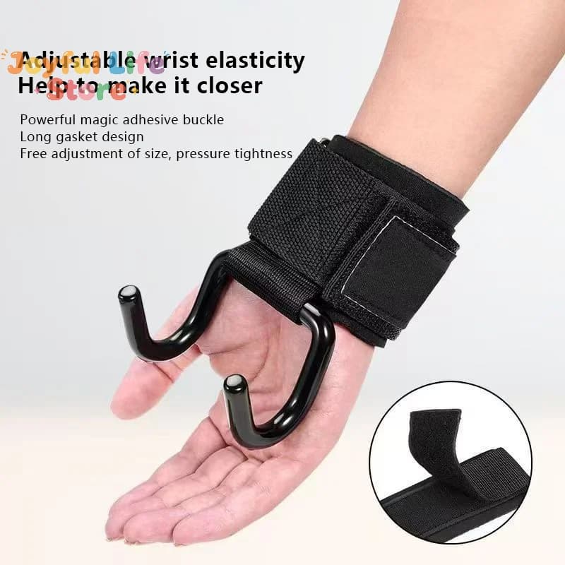 2Pcs Weight Lifting Hooks with Wrist Wraps, Gym Bar Grip Straps for Pull-Ups and Power Lifting