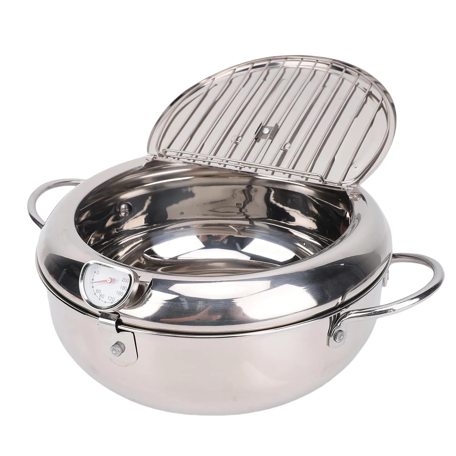 3.2L Frying Pen with Double Stainless Steel Handle 201, Oil and Tempura Thermometer