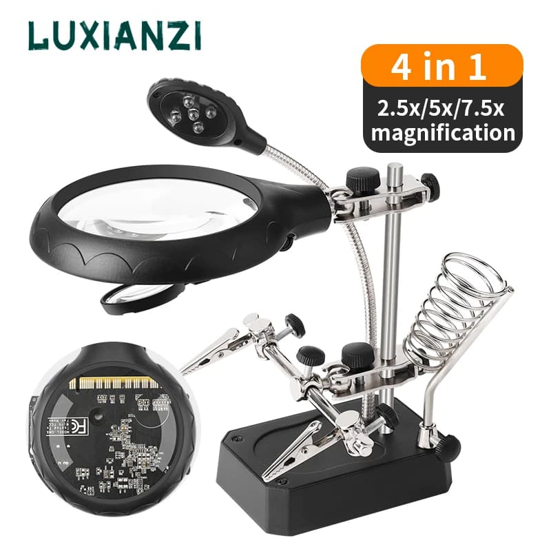 LUXIANZI saldatore lente d'ingrandimento LED morsetto luminoso saldatura Clip ausiliaria circuito terzo supporto strumento di riparazione lente d'ingrandimento